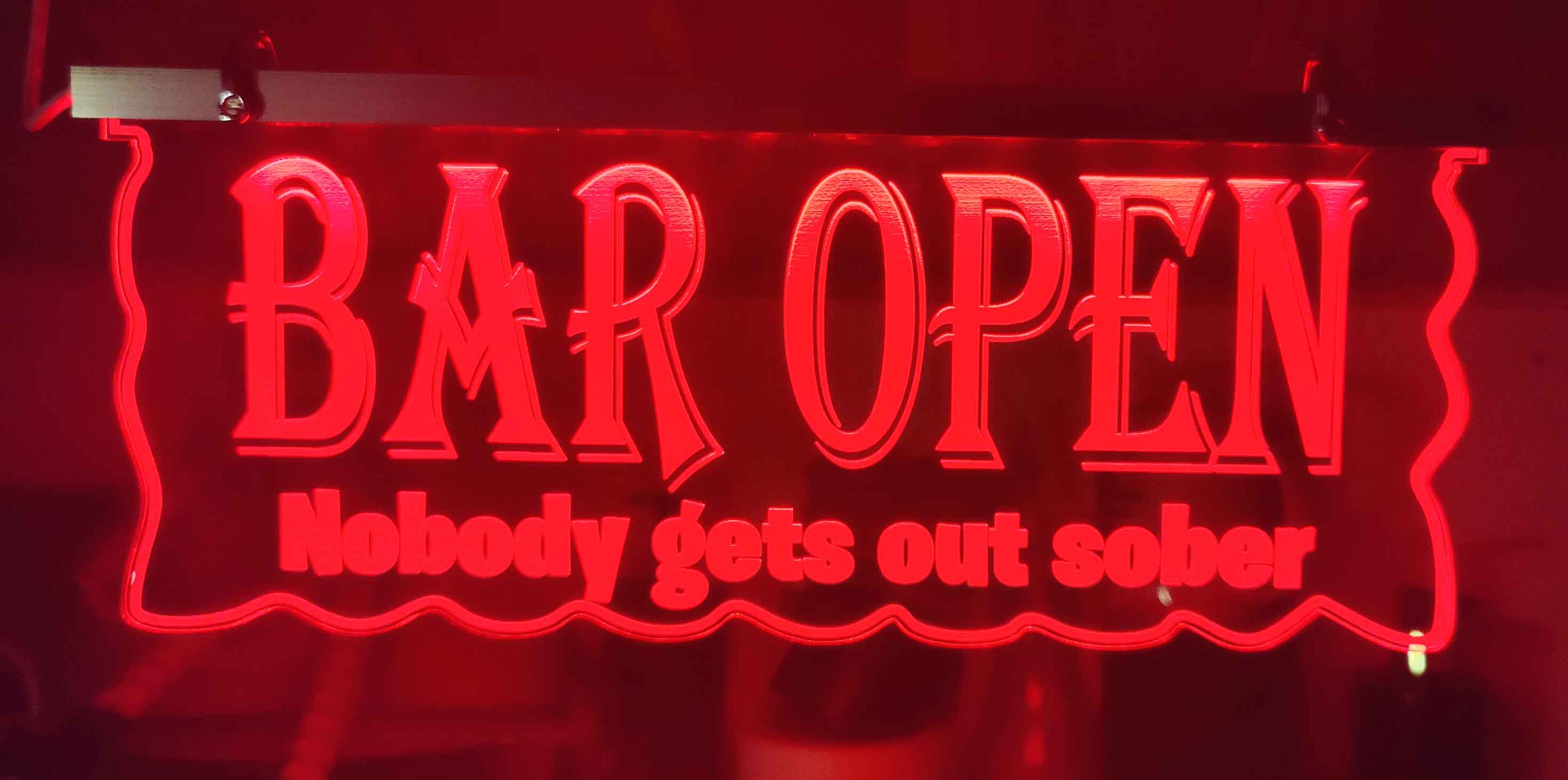 bar open led sign with nobody gets out sober for bars mancaves 